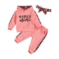 Spring Newborn Baby Girls Letters Sweatshirt Sports Leopard Hooded Clothing Set