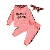 Spring Newborn Baby Girls Letters Sweatshirt Sports Leopard Hooded Clothing Set