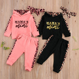 Spring Newborn Baby Girls Letters Sweatshirt Sports Leopard Hooded Clothing Set