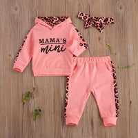 Spring Newborn Baby Girls Letters Sweatshirt Sports Leopard Hooded Clothing Set