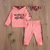 Spring Newborn Baby Girls Letters Sweatshirt Sports Leopard Hooded Clothing Set