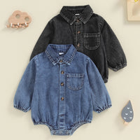 Adorable Long-Sleeve Denim Romper for Babies